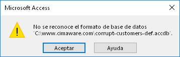 Error de _Microsoft Access_: No se reconoce el formato de base de datos