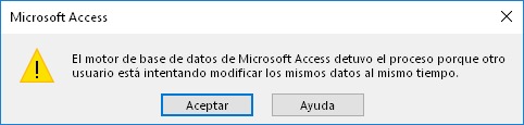 Error de Microsoft Access: El motor de base de datos de Microsoft Access detuvo el proceso porque otro usuario está intentando modificar los mismos datos al mismo tiempo