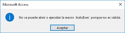 Error de Microsoft Access: No se puede abrir o ejecutar la macro '...' porque no es válida