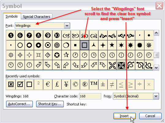 how to insert check mark in word box